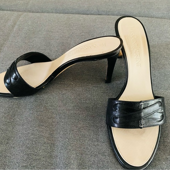 Yves Saint Laurent Black Strap Slip on Heels Size 37 - Picture 2 of 6